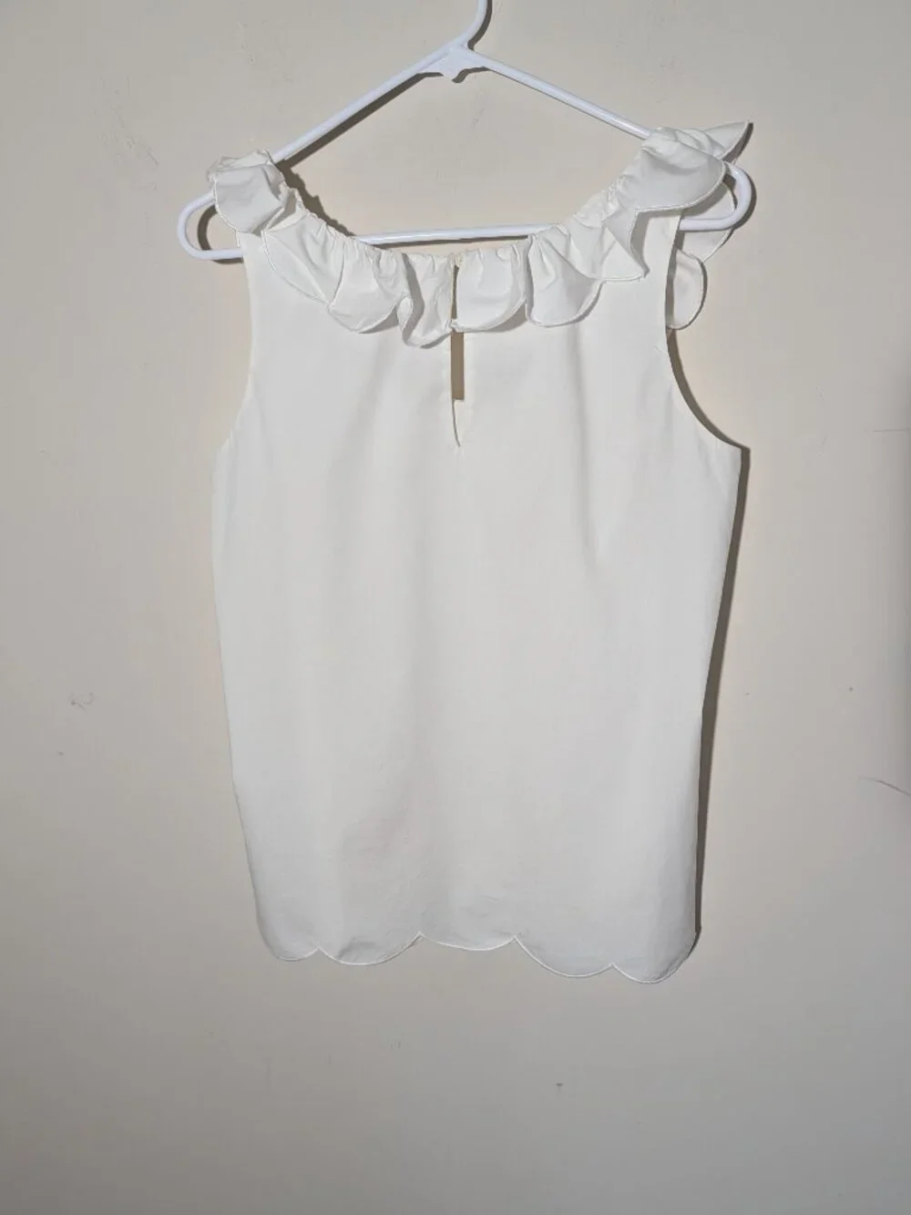 Kate Spade Live Colorfully Sleeveless Crew Ruffle Neck Blouse Sz 8 White
